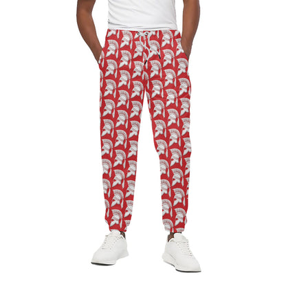 White And Red Spartan Pattern Print Cotton Pants