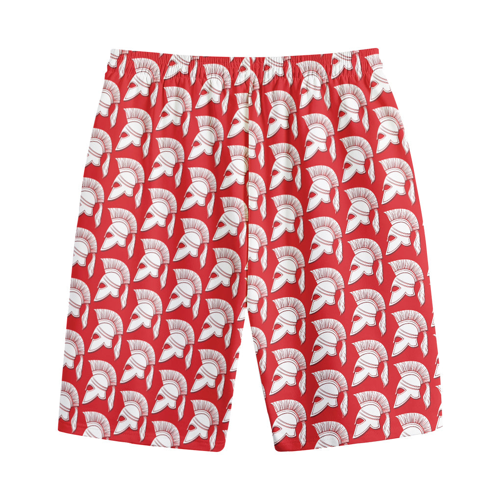 White And Red Spartan Pattern Print Cotton Shorts