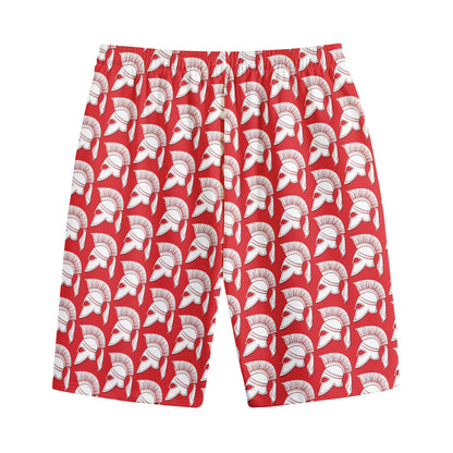 White And Red Spartan Pattern Print Cotton Shorts