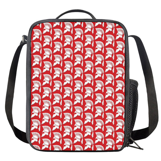 White And Red Spartan Pattern Print Crossbody Lunch Bag