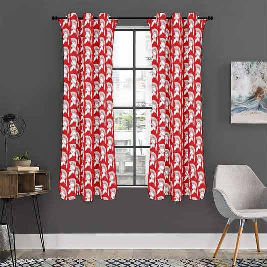 White And Red Spartan Pattern Print Curtain