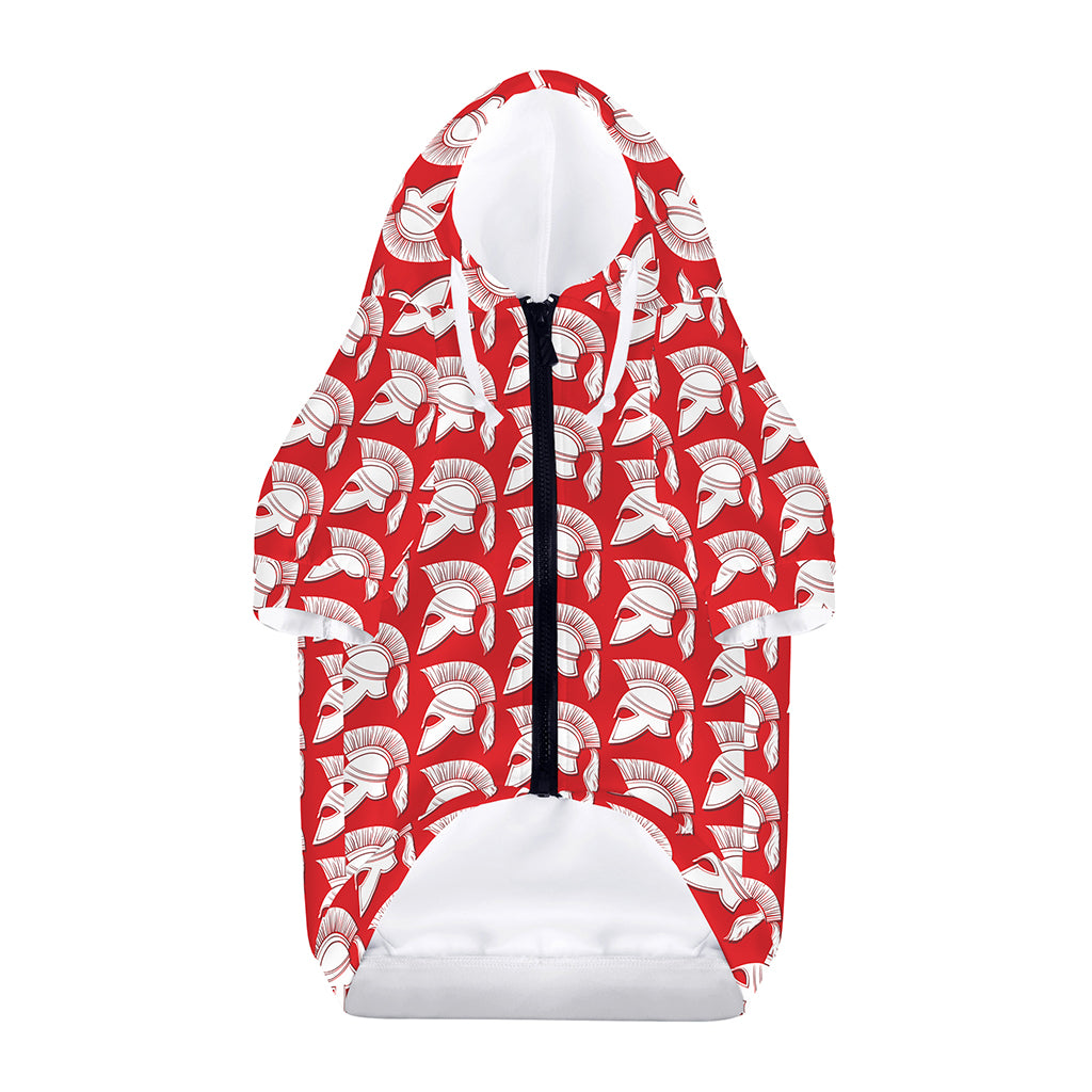 White And Red Spartan Pattern Print Dog Zip Up Hoodie