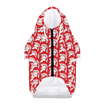 White And Red Spartan Pattern Print Dog Zip Up Hoodie