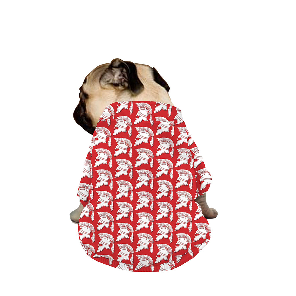 White And Red Spartan Pattern Print Dog Zip Up Jacket