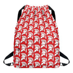 White And Red Spartan Pattern Print Drawstring Backpack