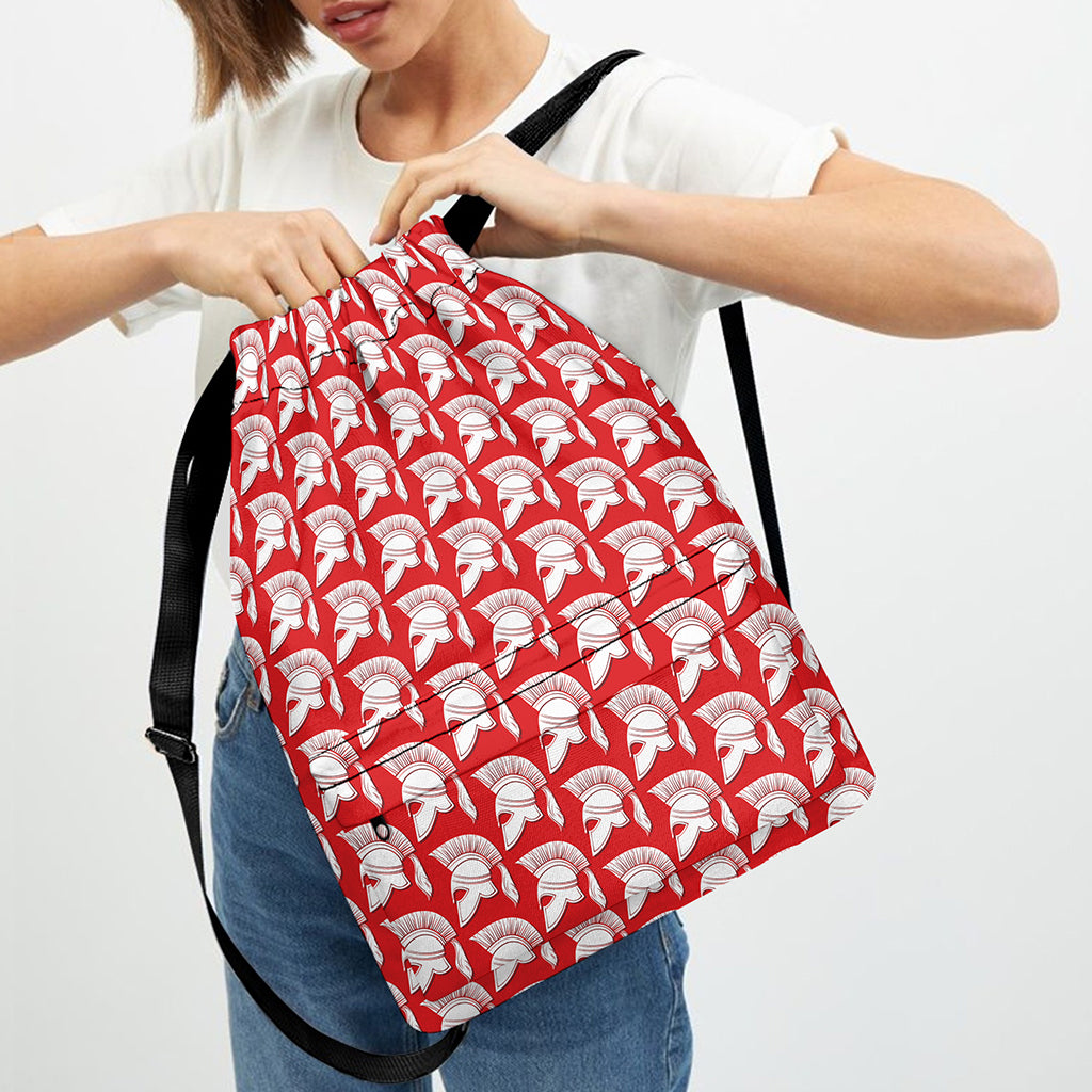 White And Red Spartan Pattern Print Drawstring Backpack