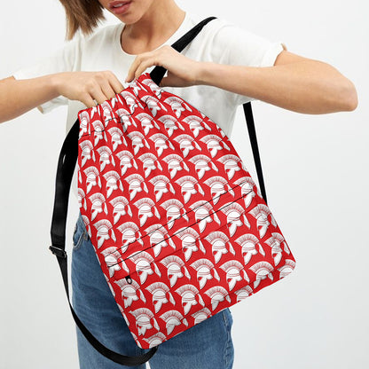 White And Red Spartan Pattern Print Drawstring Backpack