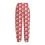 White And Red Spartan Pattern Print Fleece Lined Knit Pants