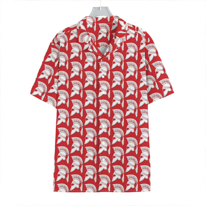 White And Red Spartan Pattern Print Hawaiian Shirt