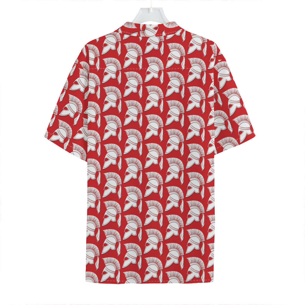 White And Red Spartan Pattern Print Hawaiian Shirt