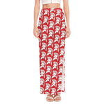 White And Red Spartan Pattern Print High Slit Maxi Skirt
