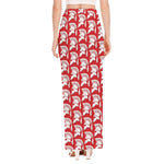 White And Red Spartan Pattern Print High Slit Maxi Skirt