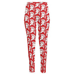 White And Red Spartan Pattern Print High-Waisted Pocket Leggings