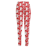 White And Red Spartan Pattern Print High-Waisted Pocket Leggings