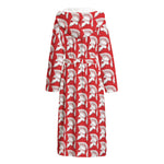 White And Red Spartan Pattern Print Hooded Bathrobe