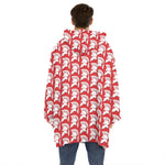 White And Red Spartan Pattern Print Hoodie Blanket