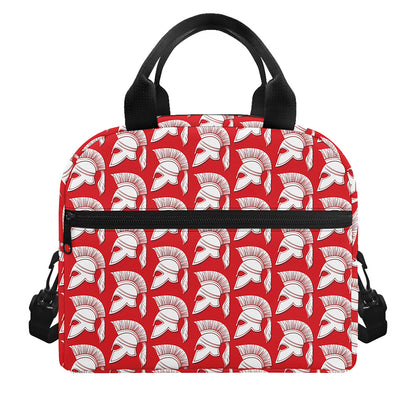 White And Red Spartan Pattern Print Insulated Lunch Bag