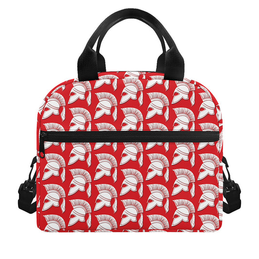 White And Red Spartan Pattern Print Insulated Lunch Bag