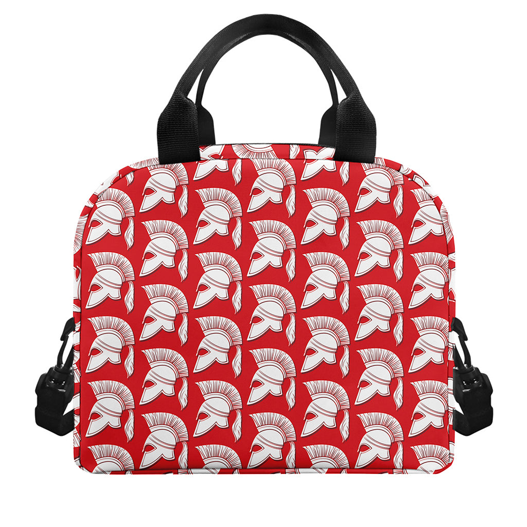 White And Red Spartan Pattern Print Insulated Lunch Bag