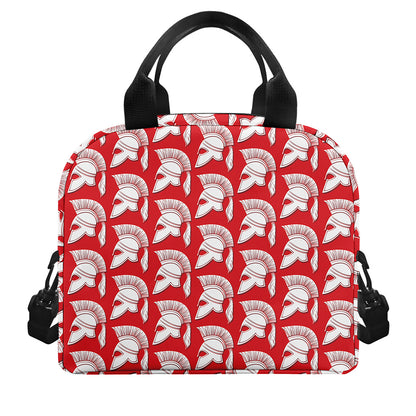 White And Red Spartan Pattern Print Insulated Lunch Bag