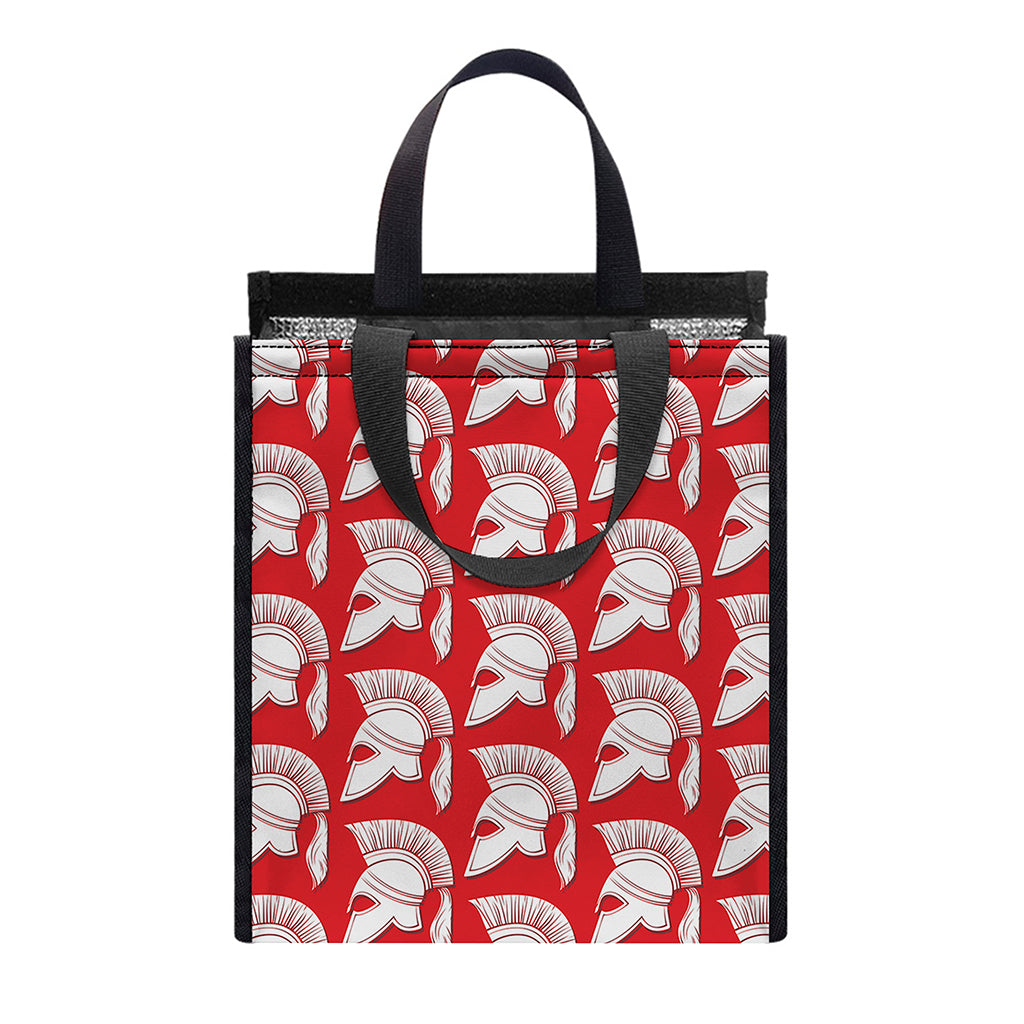 White And Red Spartan Pattern Print Insulated Lunch Tote