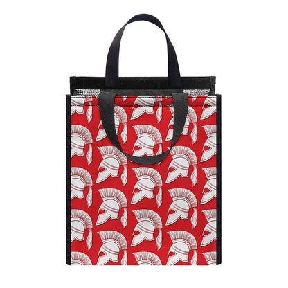 White And Red Spartan Pattern Print Insulated Lunch Tote