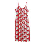 White And Red Spartan Pattern Print Jersey Midi Cami Dress