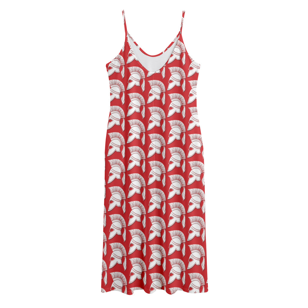 White And Red Spartan Pattern Print Jersey Midi Cami Dress