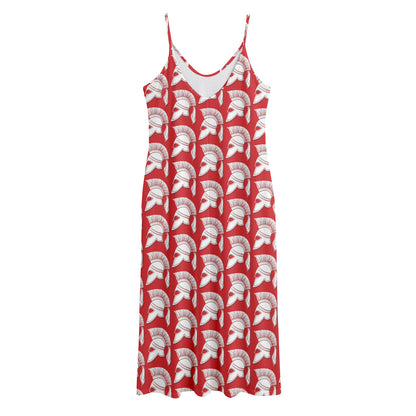 White And Red Spartan Pattern Print Jersey Midi Cami Dress