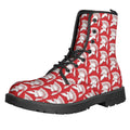 White And Red Spartan Pattern Print Lace-Up Boots