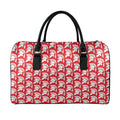 White And Red Spartan Pattern Print Leather Duffel Bag