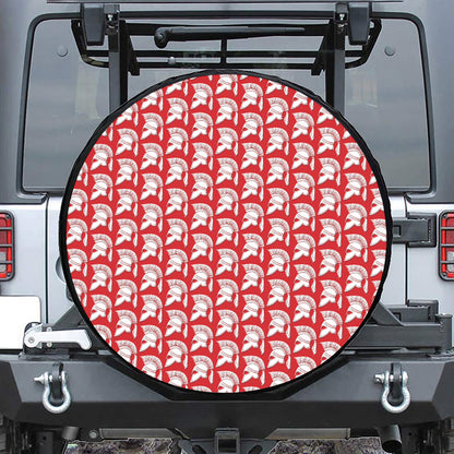 White And Red Spartan Pattern Print Leather Spare Tire Cover