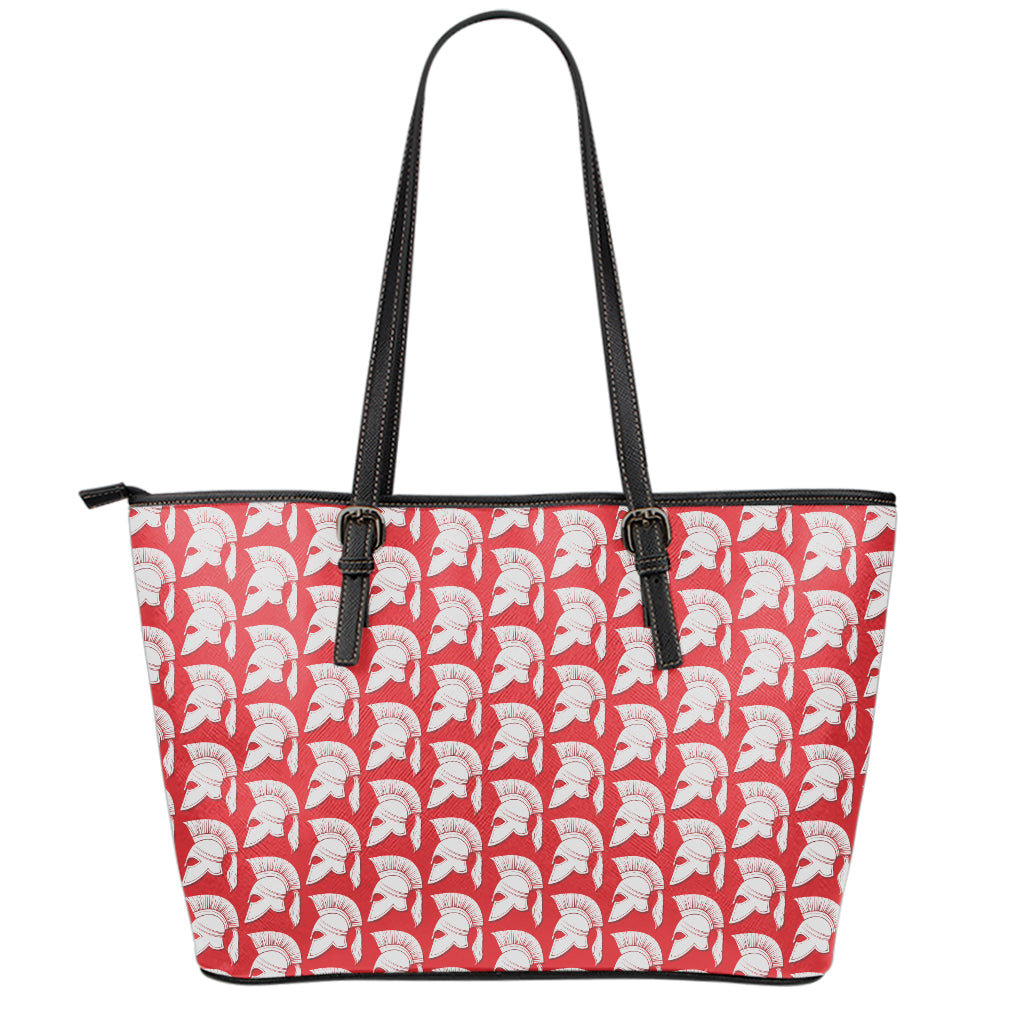 White And Red Spartan Pattern Print Leather Tote Bag