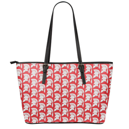 White And Red Spartan Pattern Print Leather Tote Bag