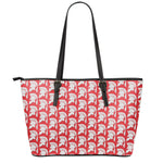 White And Red Spartan Pattern Print Leather Tote Bag