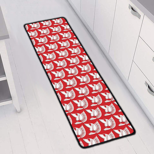 White And Red Spartan Pattern Print Long Kitchen Mat