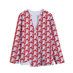 White And Red Spartan Pattern Print Long Sleeve Short Coat