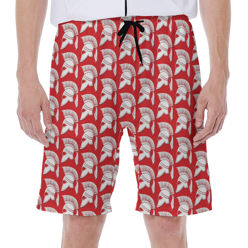 White And Red Spartan Pattern Print Men's Beach Shorts