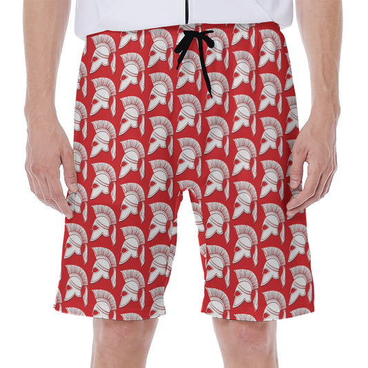 White And Red Spartan Pattern Print Men's Beach Shorts