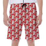 White And Red Spartan Pattern Print Men's Beach Shorts