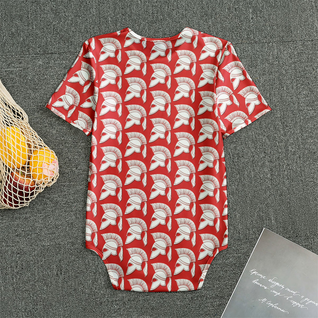 White And Red Spartan Pattern Print Men's Bodysuit