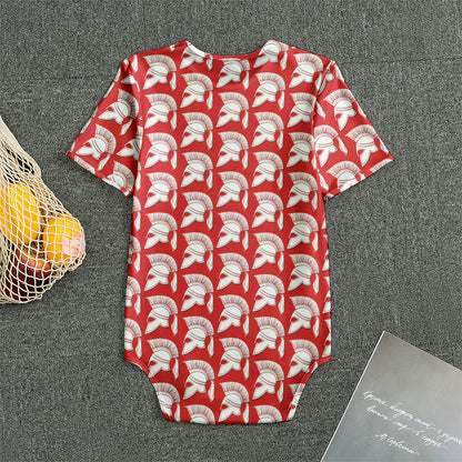 White And Red Spartan Pattern Print Men's Bodysuit