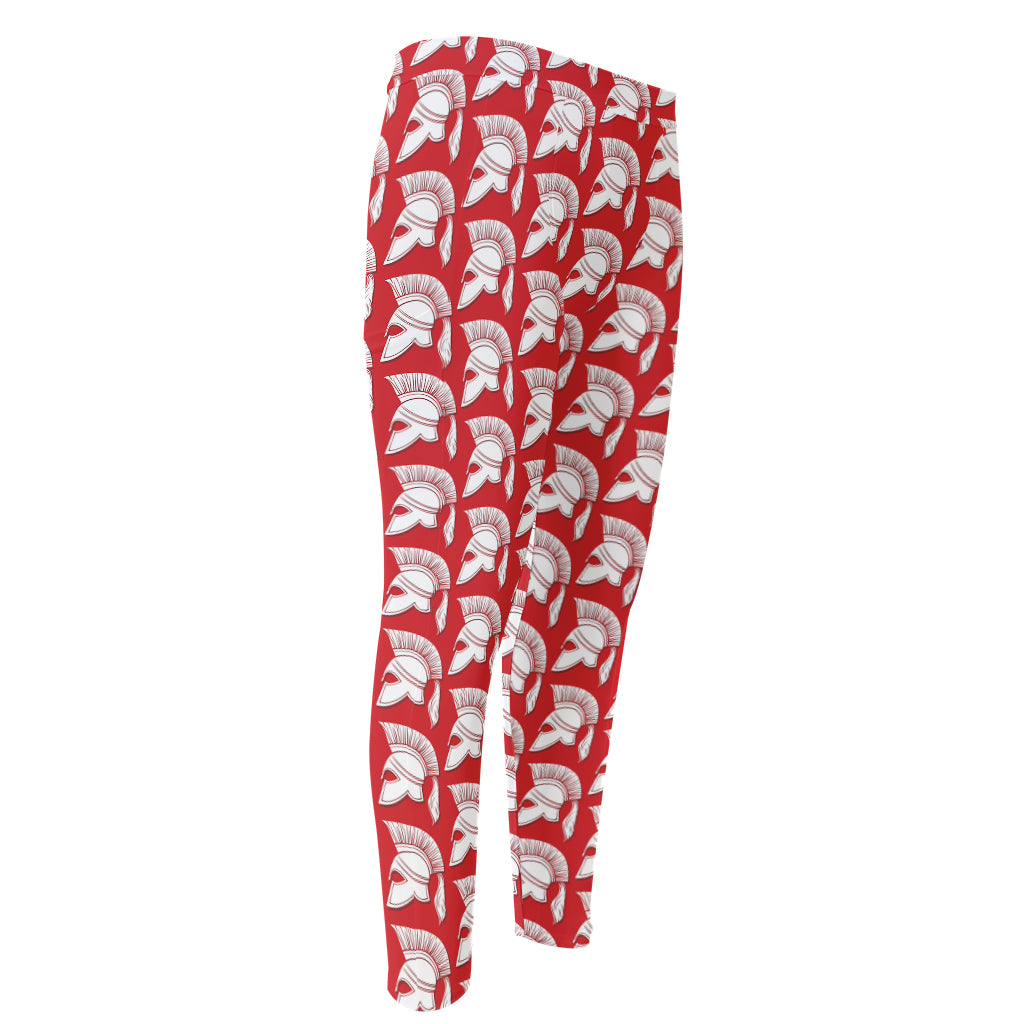 White And Red Spartan Pattern Print Men's Compression Pants