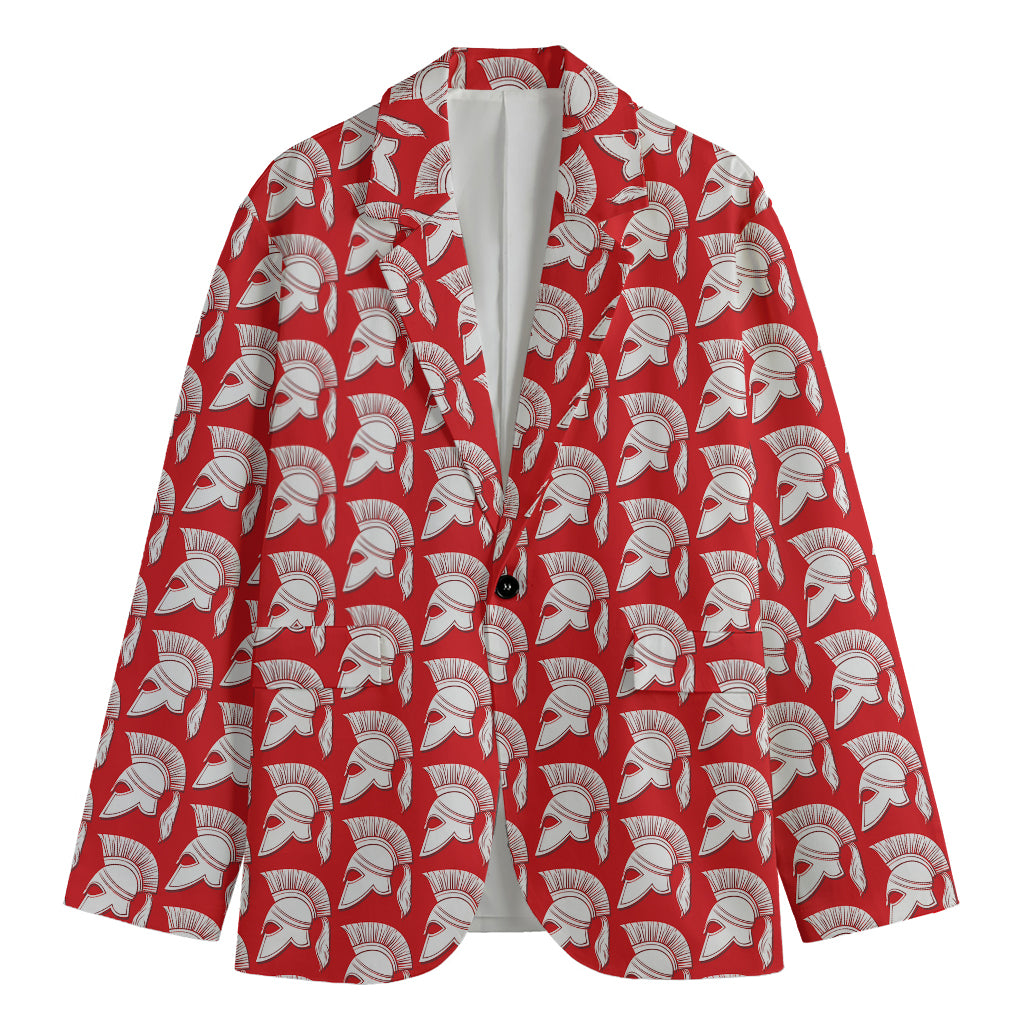 White And Red Spartan Pattern Print Men's Cotton Blazer