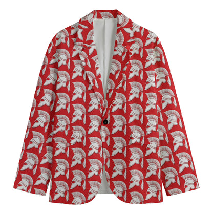 White And Red Spartan Pattern Print Men's Cotton Blazer