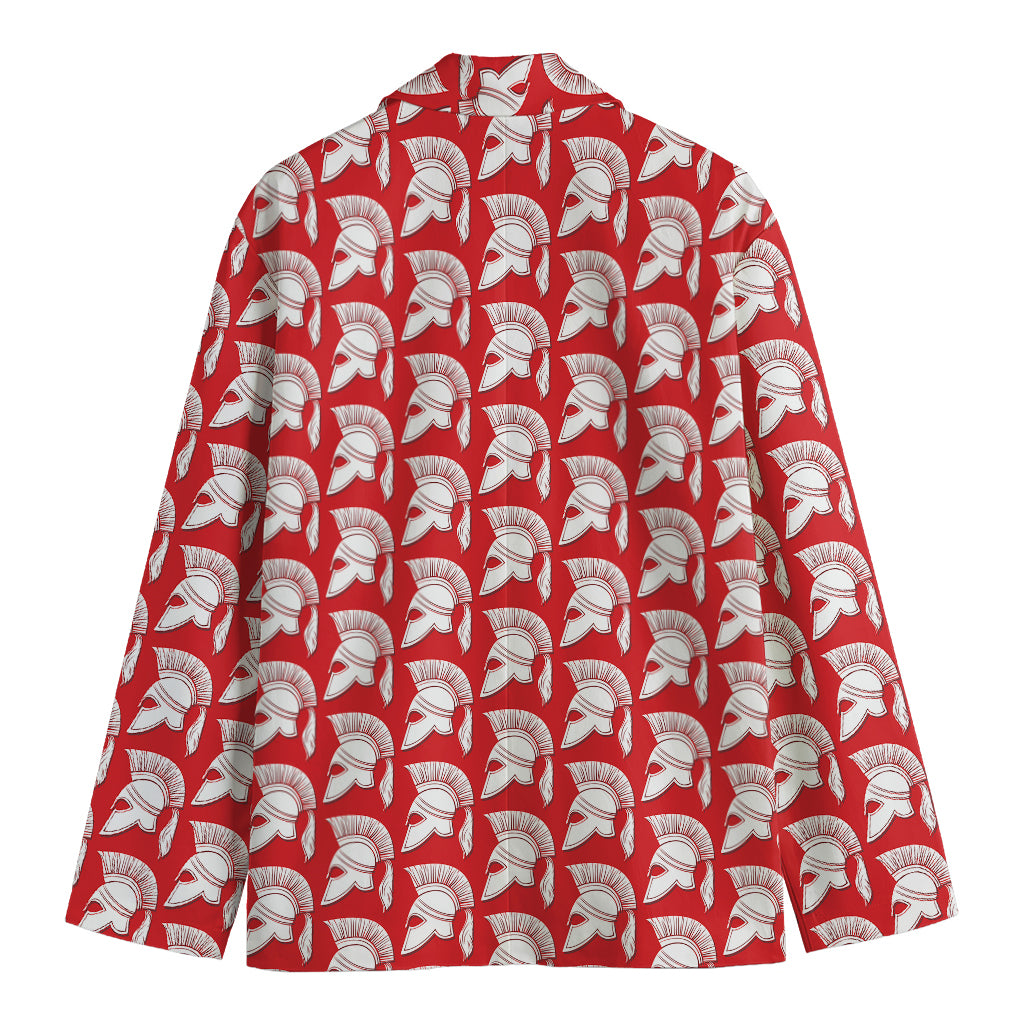 White And Red Spartan Pattern Print Men's Cotton Blazer