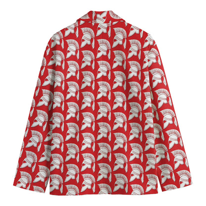 White And Red Spartan Pattern Print Men's Cotton Blazer