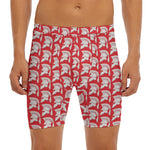 White And Red Spartan Pattern Print Men's Long Boxer Briefs
