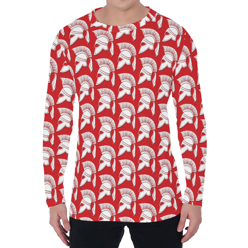 White And Red Spartan Pattern Print Men's Long Sleeve T-Shirt