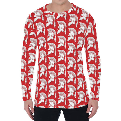 White And Red Spartan Pattern Print Men's Long Sleeve T-Shirt